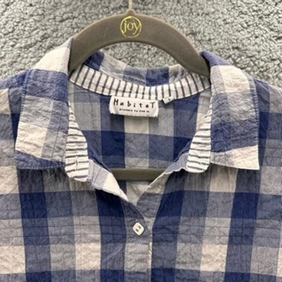 Habitat Clothes to Live In Women's Small Blue Plaid Button Up Shirt‎ 3/4 Sleeves - Picture 2 of 8